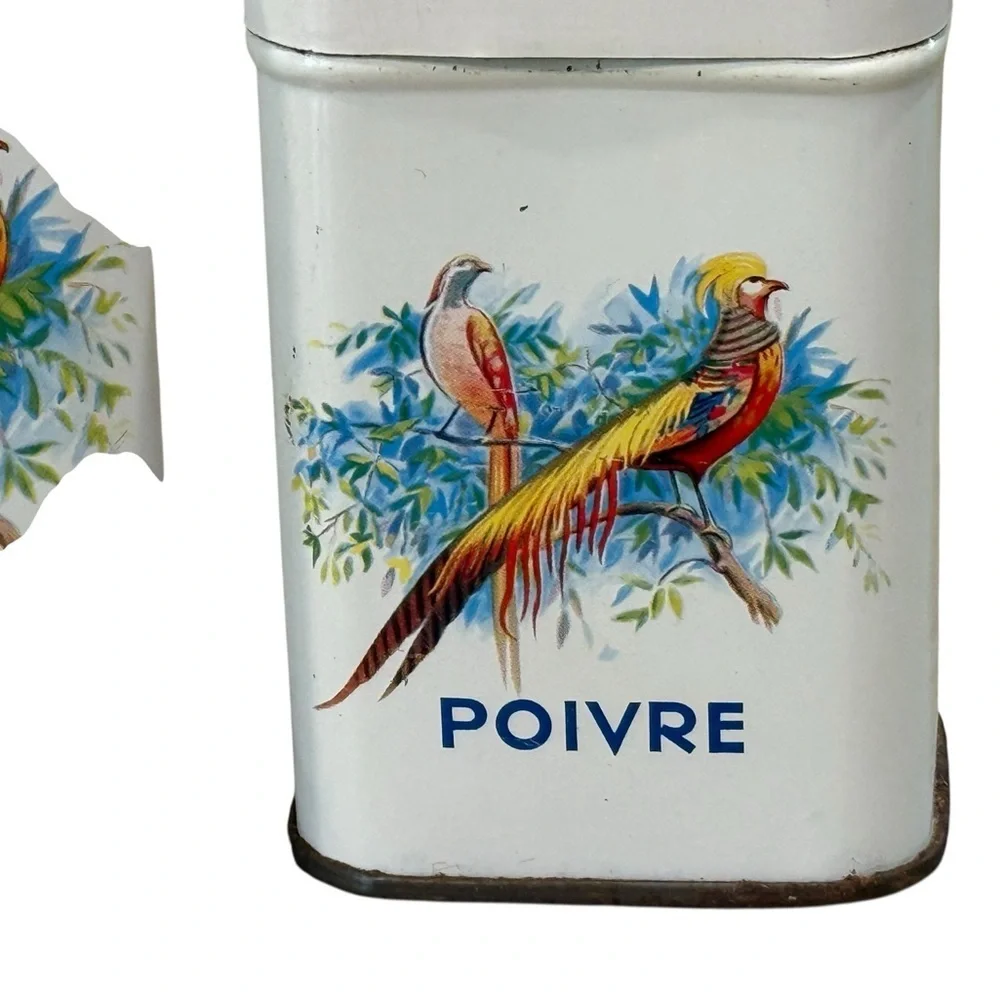 Antique kitchen Canisters Set of 5 Stackable  French 1920’s Tin With Lids As is